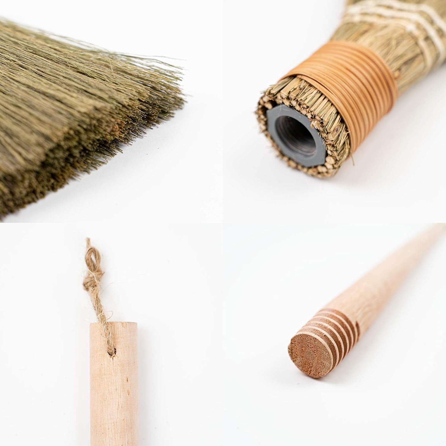 HNC ECOLIFE Small Natural Whisk Sweeping Hand Handle Broom - Vietnamese Straw Soft Broom for Cleaning Dustpan Indoor - Outdoor - Decorative Brooms - Wooden Handle - 9.06'' Width, 27.55" Length : Health & Household