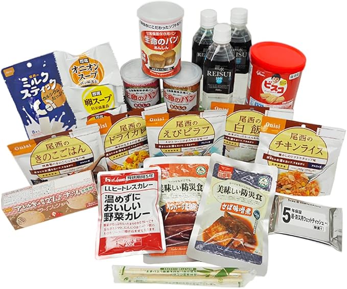 Amazon Co Jp ピースアップ 充実満足 3日間分 非常食セット 種類23アイテム 5年保存の保存食 防災専門店の防災士考案 栄養バランス カロリーも考慮した心も身体も満たされる非常食バラエティーセット ホーム キッチン