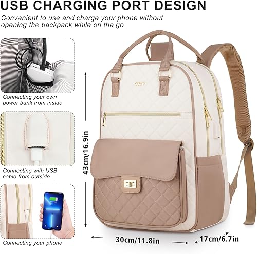 Miniatura 4 de Mochila escolar para adolescentes, mochila escolar estética con compartimento para laptop de 15.6 pulgadas para mujeres, estudiantes universitarios,