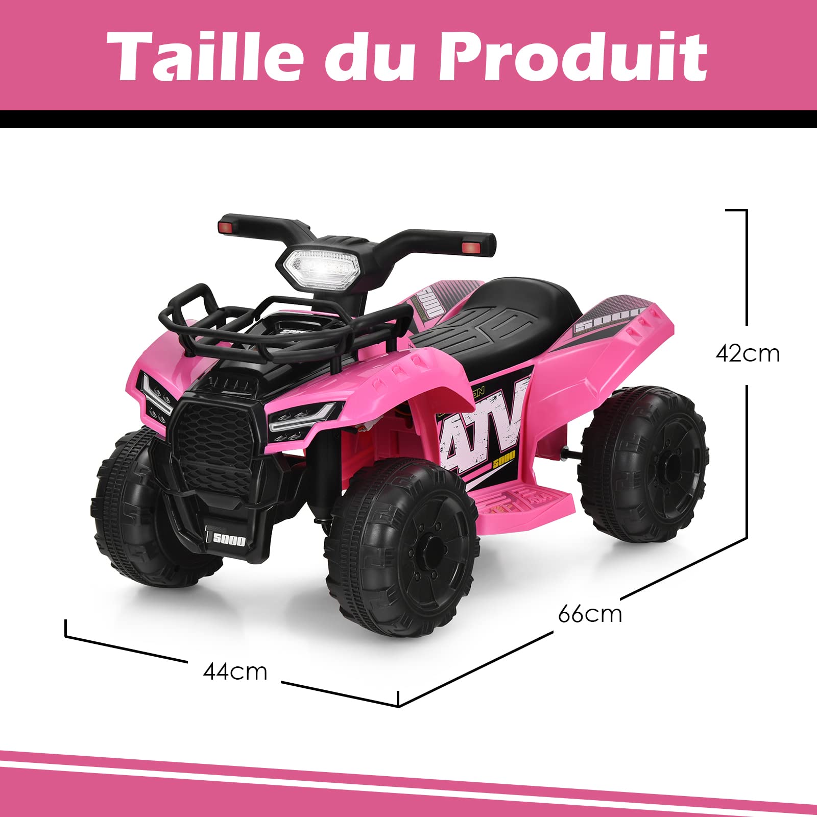 COSTWAY Quad Électrique Enfants avec 4 Roues Antidérapantes, Voiture Électrique Enfants avec Musique, Klaxon, Lumière LED, Guidon Lisse, Boîte de Rangement, Charge 20 KG 18-36 Mois (Rose)