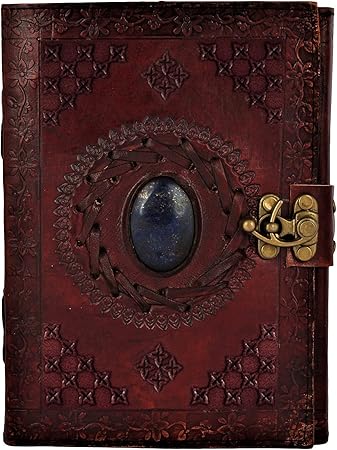 Leather Bound Journal with Semi-Precious Stone & Buckle Closure - Handmade Leather Notebook