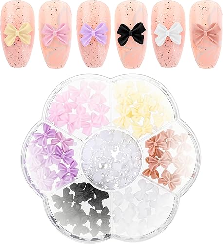 Colorido nudo de uñas de diamantes de imitación de cristal, dijes de uñas de lazo con juego de perlas de uñas y caja de compartimentos, dijes de