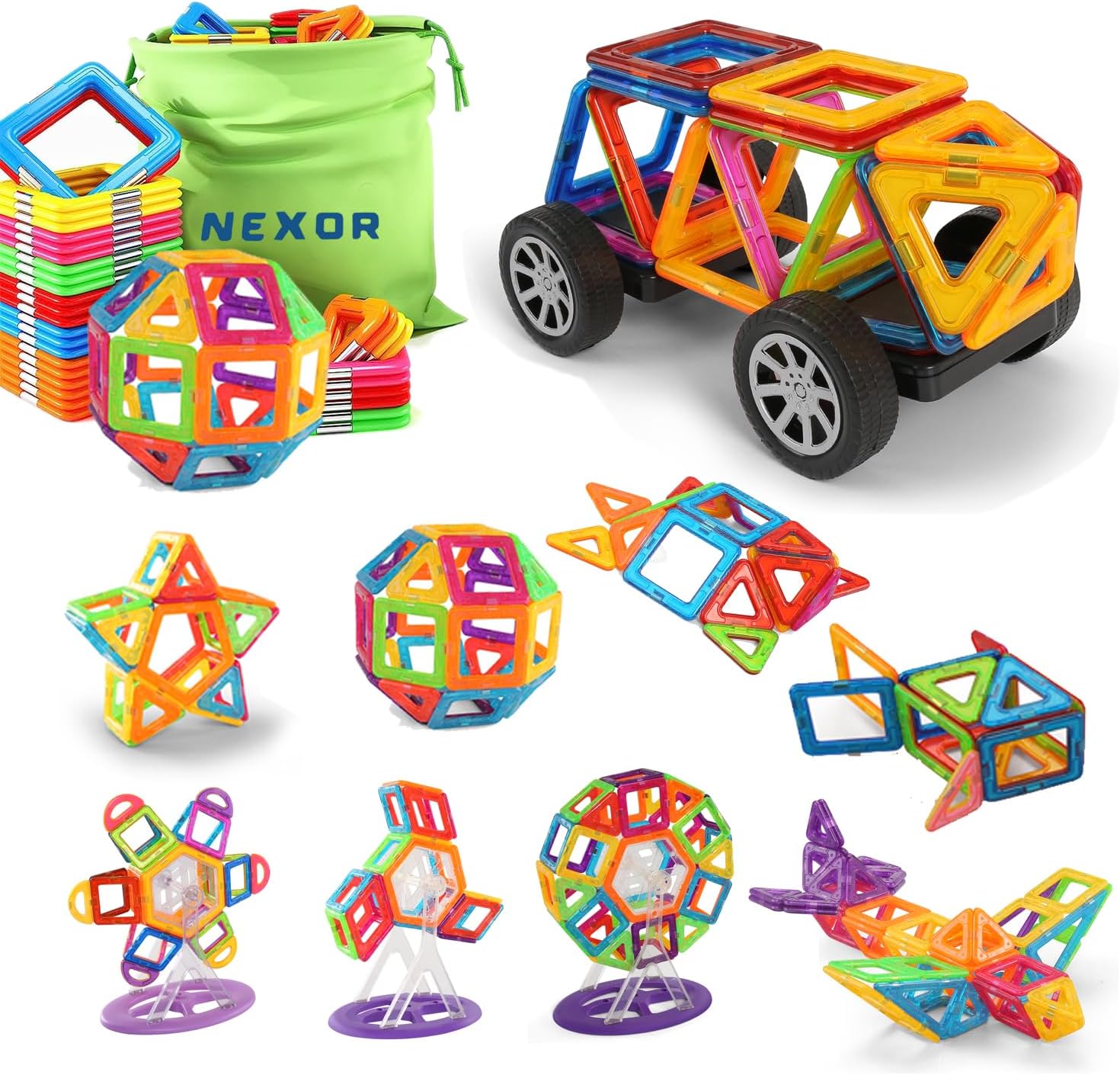 PicassoTiles 60 Pièces Magnetic Tiles – Blocs Magnétiques 3D Pour Enfants, STEM, Créativité Et Construction Fun !