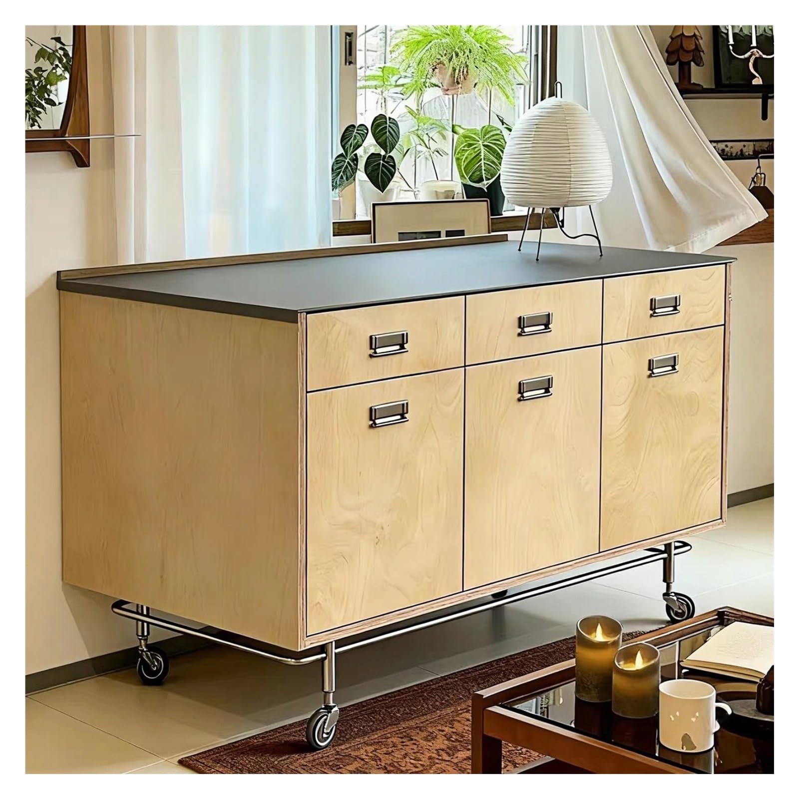 Carrello da cucina Carrello for cucina con isola, bancone in acciaio inox e 6 ruote portaoggetti con anta e cassetto