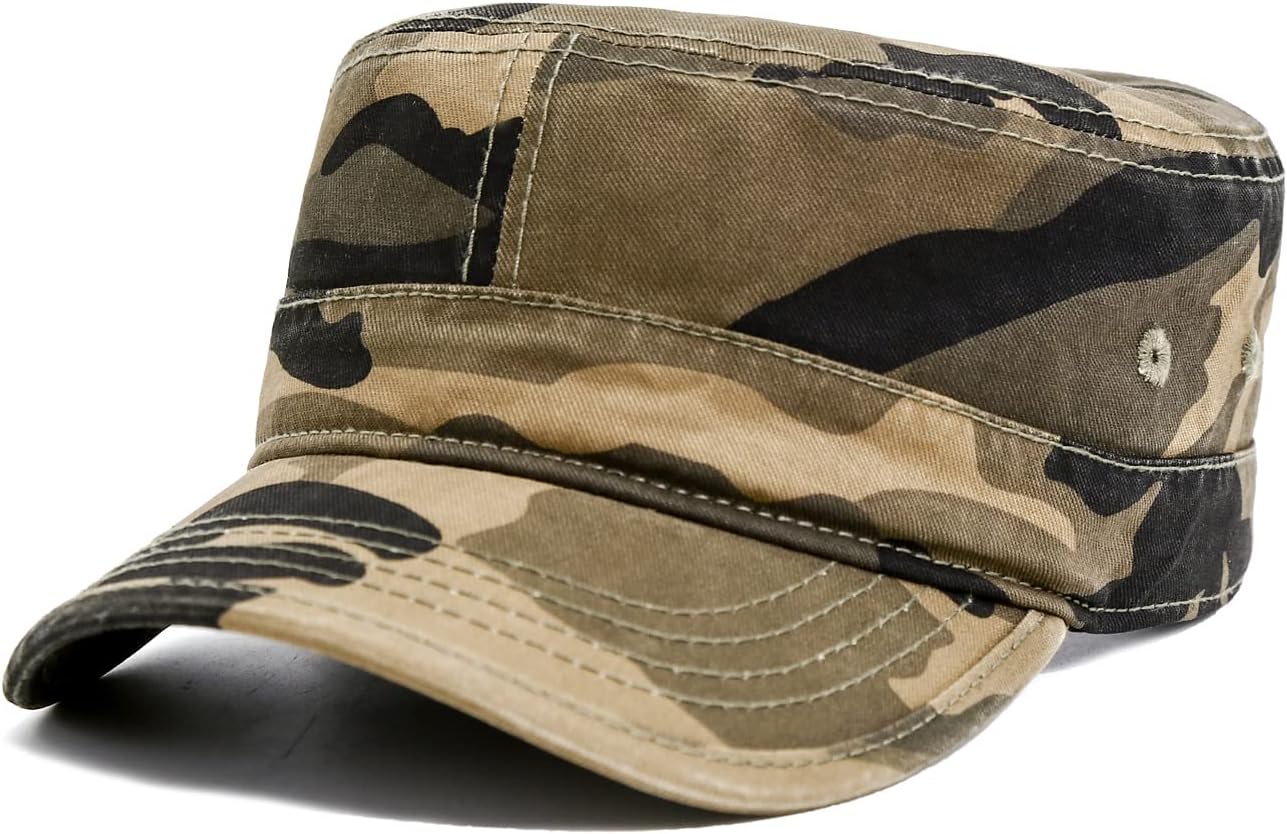KrisphilyUnisex Cotton Flat Top Military Cadet Army Cap Trucker Hat for Men and Women