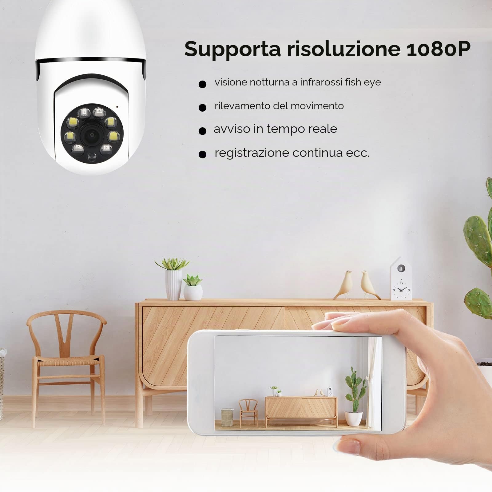 Confezione da 2 telecamere a lampadina, 360 Gradi WiFi Esterno con Visione Notturna, Telecamera di Sorveglianza Lampadina Guardcam, Monitoraggio Automatico, Audio Bidirezionale, Rilevamento Di