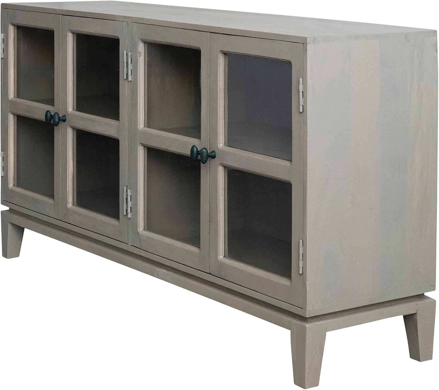 Creative Co-Op Mango Wood Sideboard with 4 Glass Doors and 4 Shelves, Grey Finish