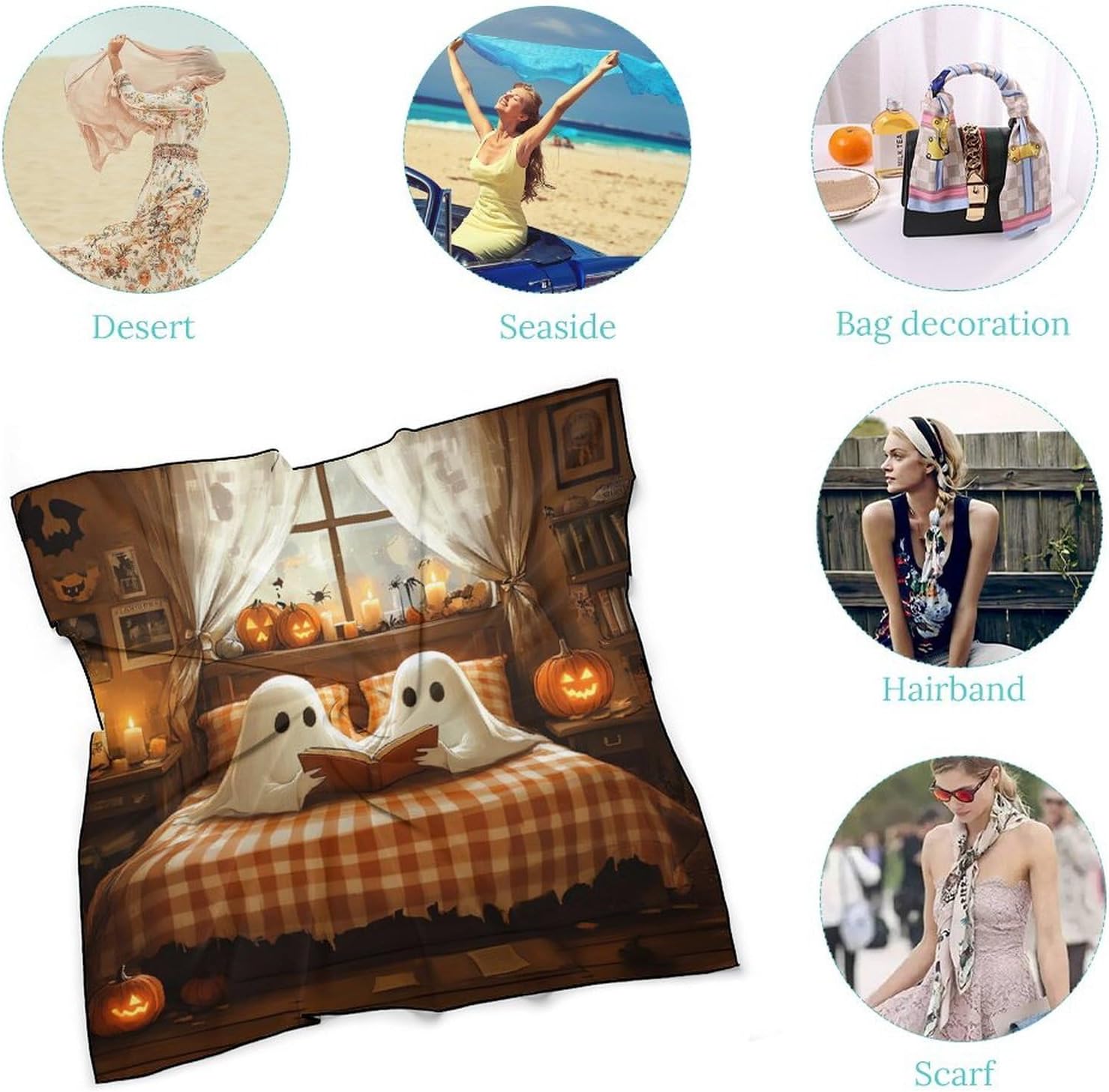 Book Flower Bandana Fashion Head Scarf Square Silk Scarf Print Neck Hair Scarfs for Women Men Gifts