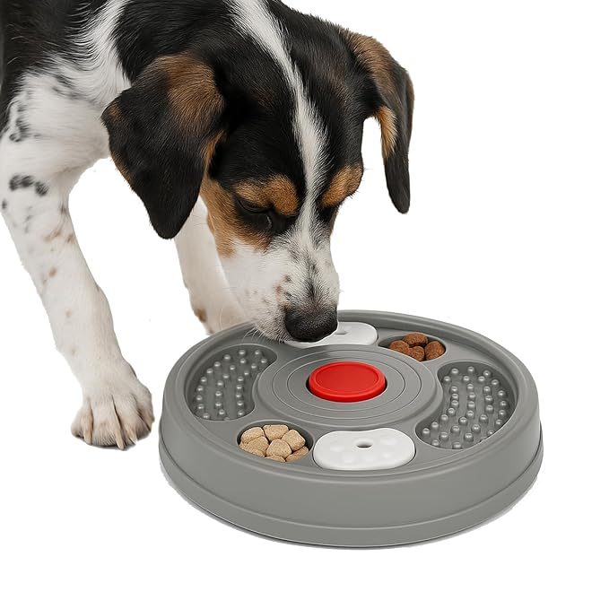 Puzzle Feeder Dog Toy | Slow Feeder for Dogs and Cats | Anti Choke Food Dispenser | Durable & Easy to Clean | Bloat Stop Maze Toy | Non Slip | IQ Training (Grey)