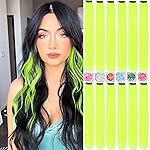 Colored Hair Extensions, 22 Inch Straight Clip in Hair Extension Body Face Hair Glitter Multi Color Rainbow Pink Red Hairpiece Extensions for Kids Girls Women (Glitter+Fluorescent Yellow)