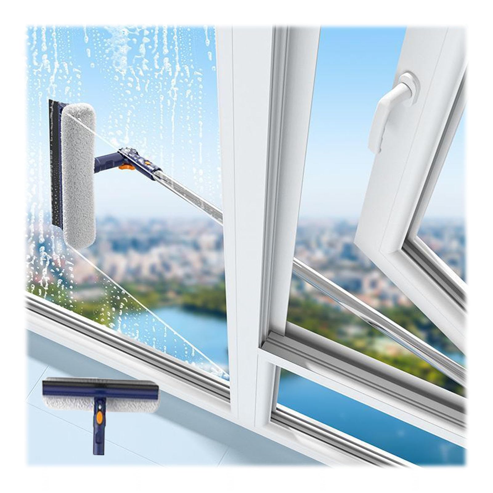 Teleskop Fensterputzer Mit Abzieher mit Drehbarem Kopf Fensterreinigungsset mit Verstellbarer Verlängerungsstange Geeignet für Glas, Autoscheiben usw,white-150cm(59.06in)