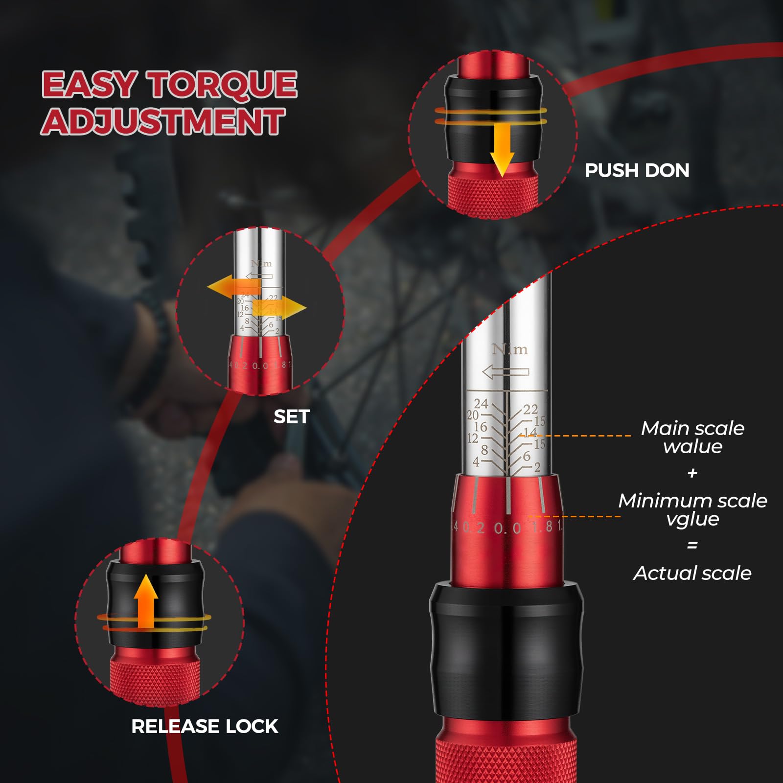 ROCKBROS Chiave Dinamometrica Bici 2-24 Nm, Set Chiavi a Cricchetto 1/4 | Cricchetto Reversibile a 72 Denti, Regolazione Micrometrica a 5°, Precisione di Errore ± 3%, per la Manutenzione di Bici