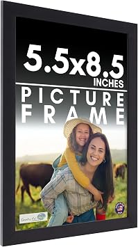 CountryArtHouse 5.5x8.5 Frame Black Solid Pine Wood Picture Frame Includes UV Acrylic Plexiglass, Acid Free Foam Backing Board and Hanging Hardware
