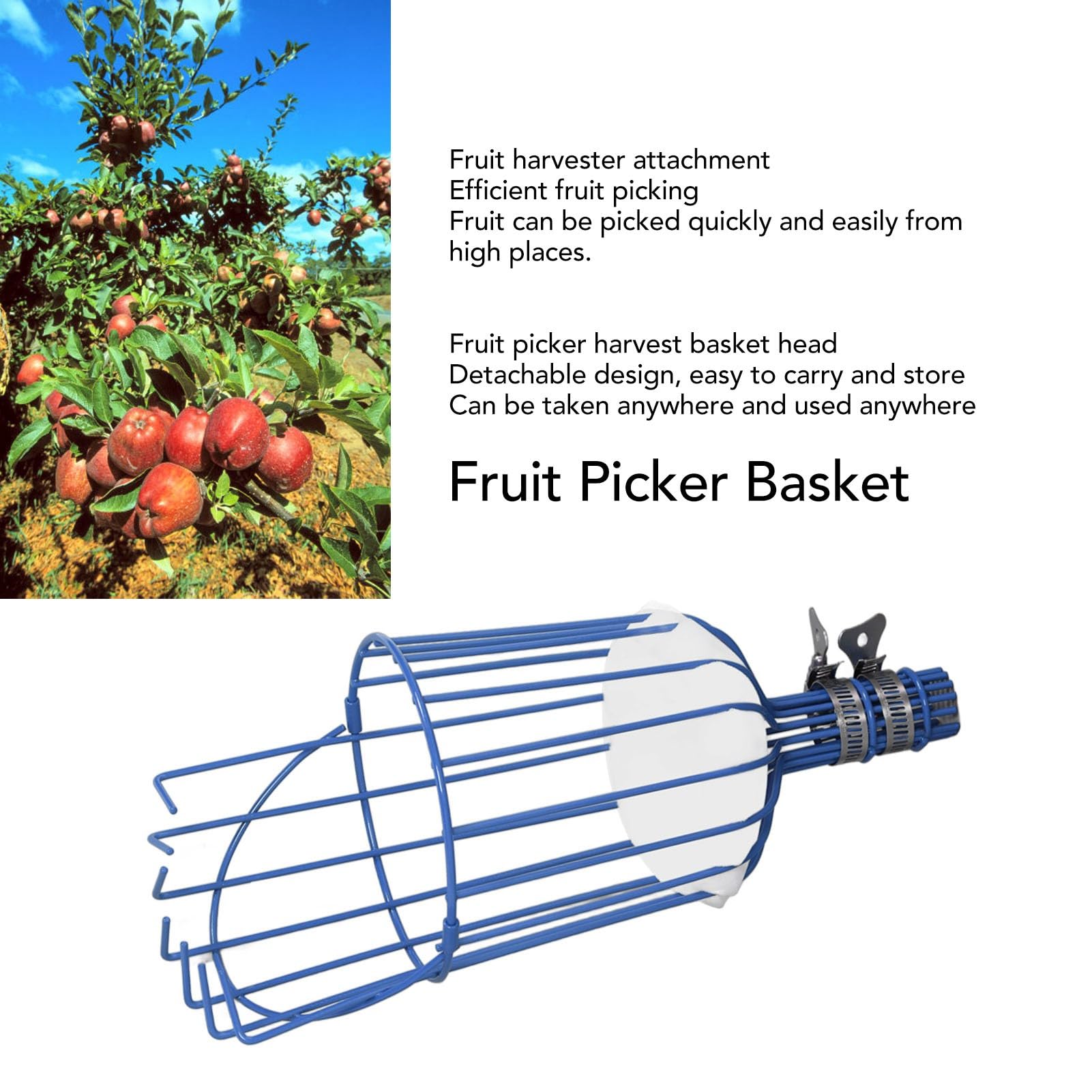 Cesta Cosechadora de Frutas, Herramienta de Recolección de Huerto, Accesorio para Cosechadora de Frutas, Herramienta Recolectora de Frutas Ajustable con Cojín para Evitar (BLUE)