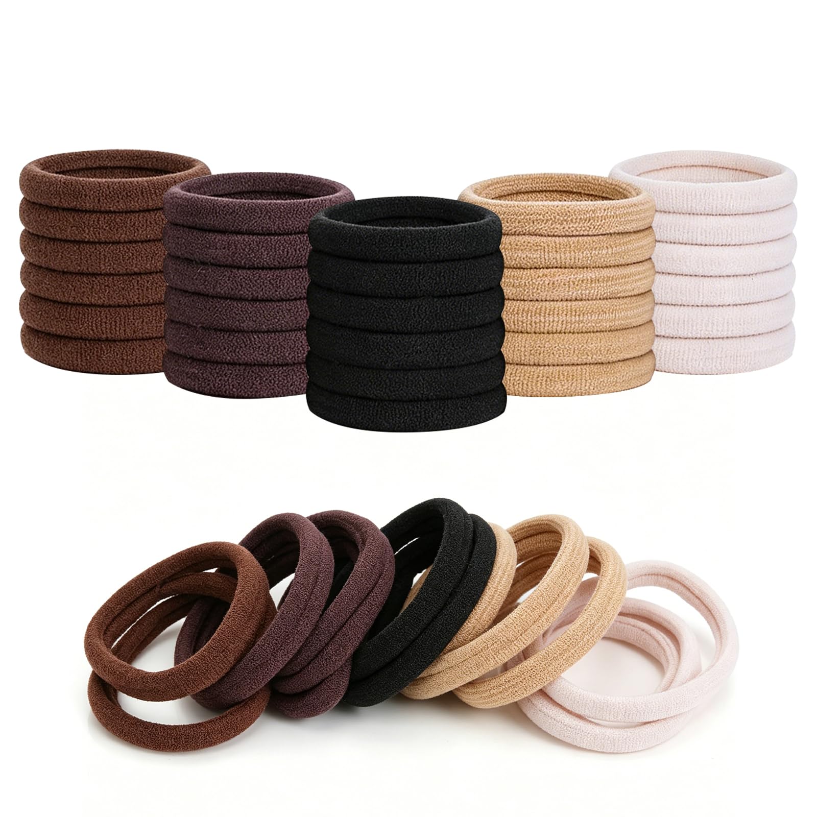 30 Pcs Thick Seamless Hair Bobbles, Strong Elastic Hair Ties for Women, No Damage Soft Hair Bands for All Hair Types - Colour mixing