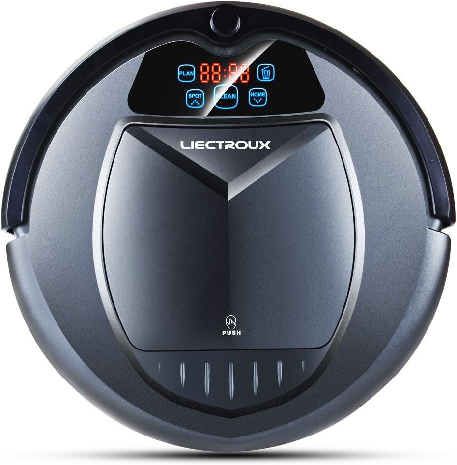 Liectroux B3000 Robot Vacuum Cleaner with Self Charging LED Touch Screen with Tone, HEPA Filter, Two Side Brushes, Remote Control