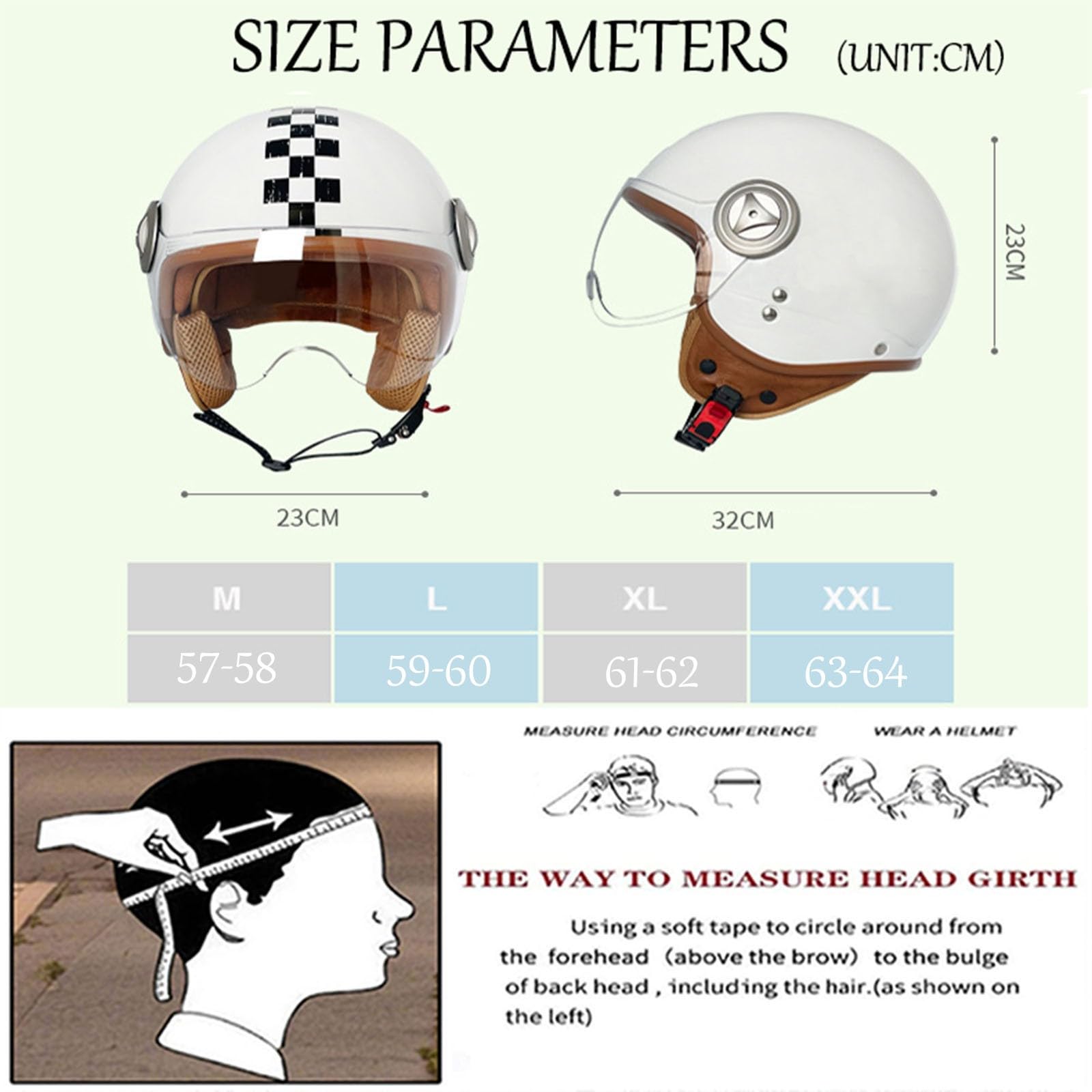 Kask motocyklowy w stylu vintage, otwarty kask dla dorosłych, retro 3/4, otwarty kask motocyklowy, z certyfikatem ECE / DOT, dla dorosłych, mężczyzn i kobiet