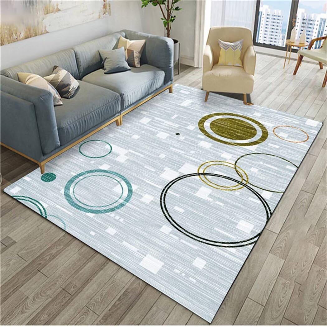 Tapis à poils courts lavable bleu 200x250cm motif géométrique tapis enfant chambre garçon