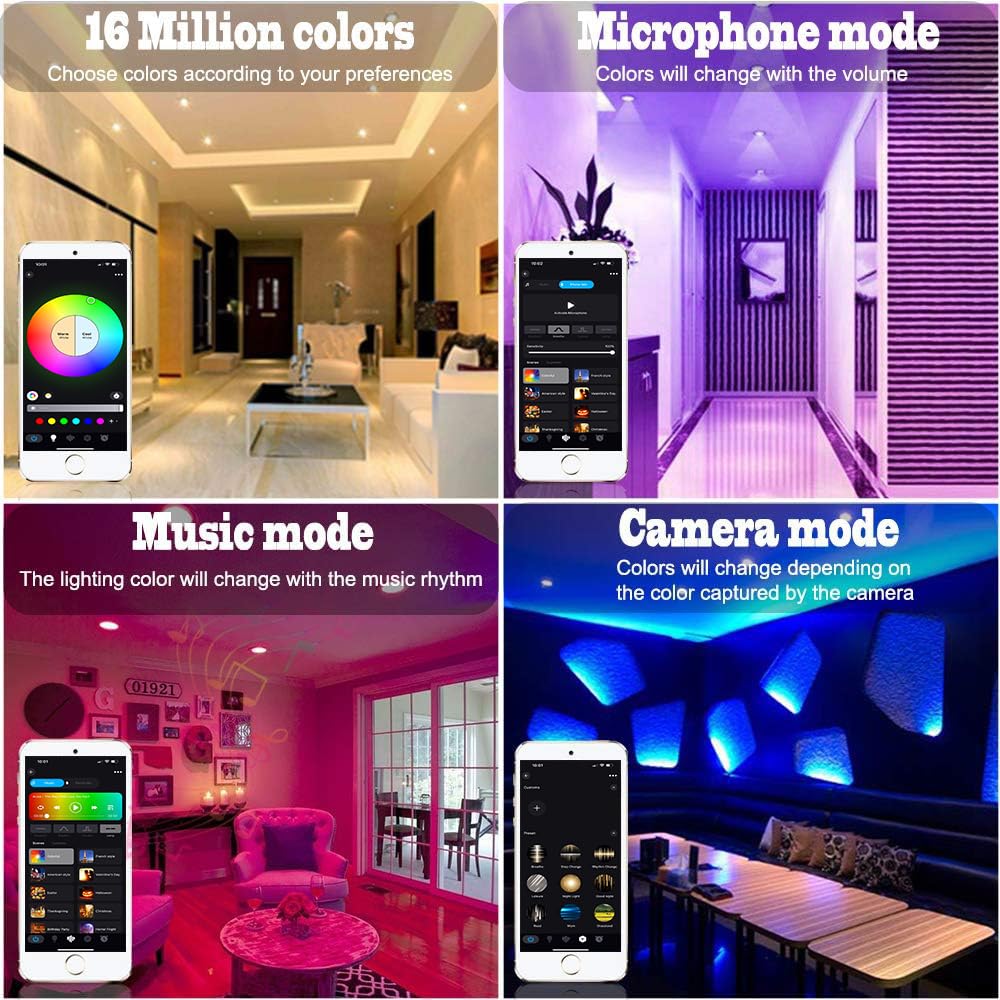 LED Einbaustrahler 230V RGBWC+CCT-WIFI/Bluetooth 5W LED Spots Led Einbauspots Flach Dimmbar, RGB+2700K-6500K, APP Steuerung, Deckenleuchte Lampe mit Fernbedienung Kompatibel mit Alexa Google Home