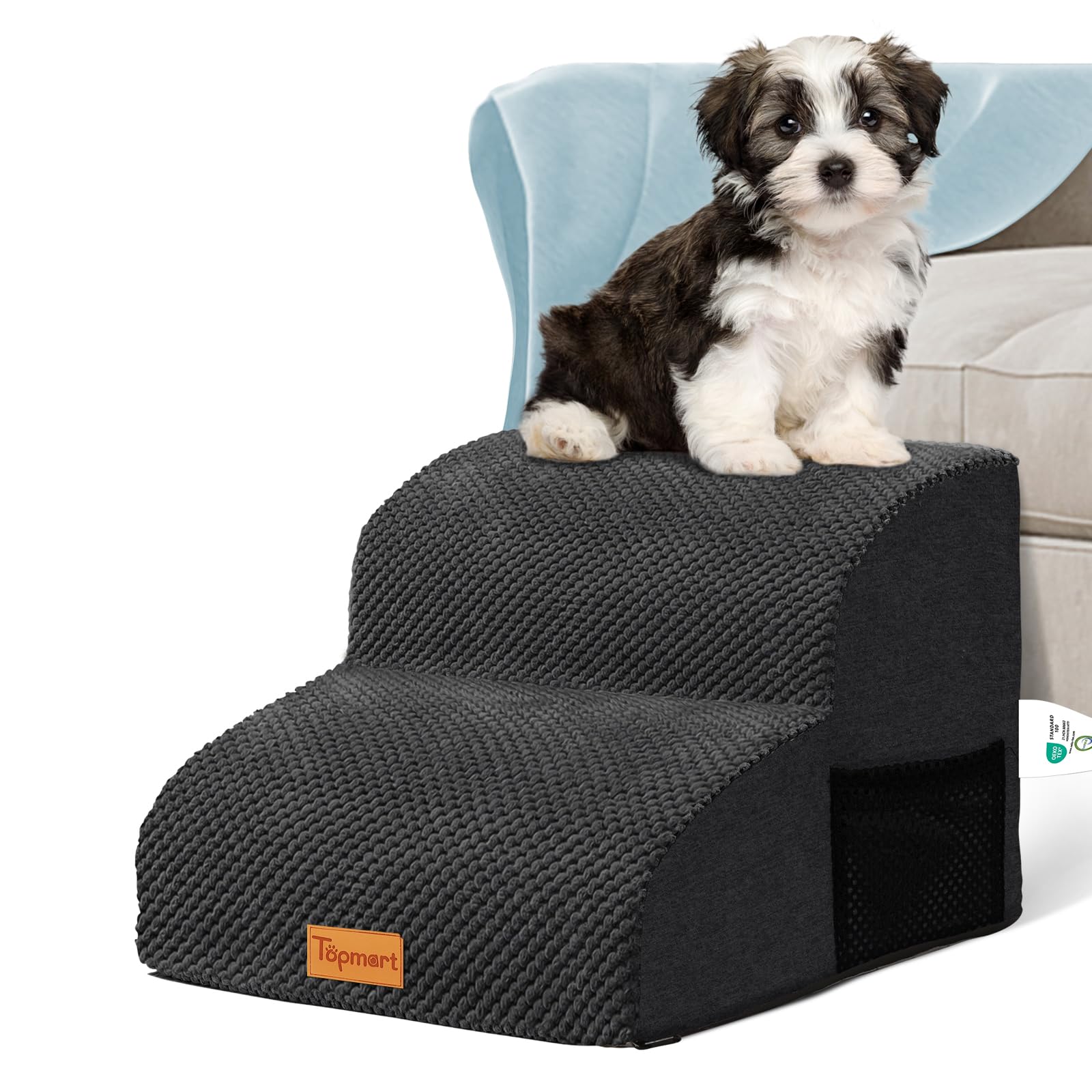 Topmart 2-Tier Foam Dog Stairs - Non-Slip Pet Steps For Small Dogs & Cats, Waterproof Washable Cover, Helps Older Or Injured Pets