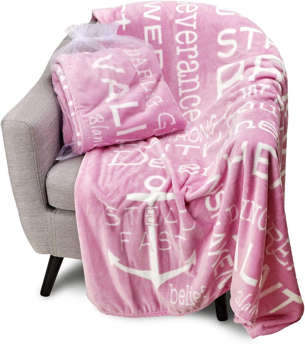 BlankieGram “Bravery” Throw Blanket – Gift Ideas and Gifts for Women and Men Make Great Comfort Gifts, Pink