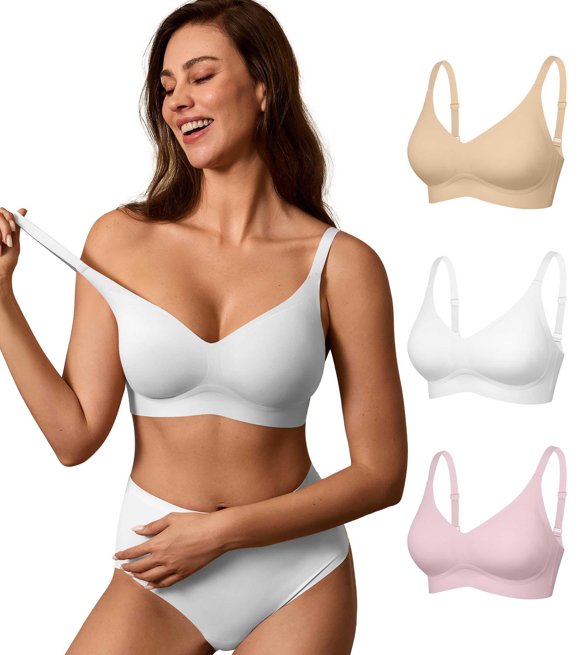 DEANGELMON Seamless Bras for Women No Underwire Comfortable Push Up Bra V Neck Wireless Bralette Full Coverage Wire Free