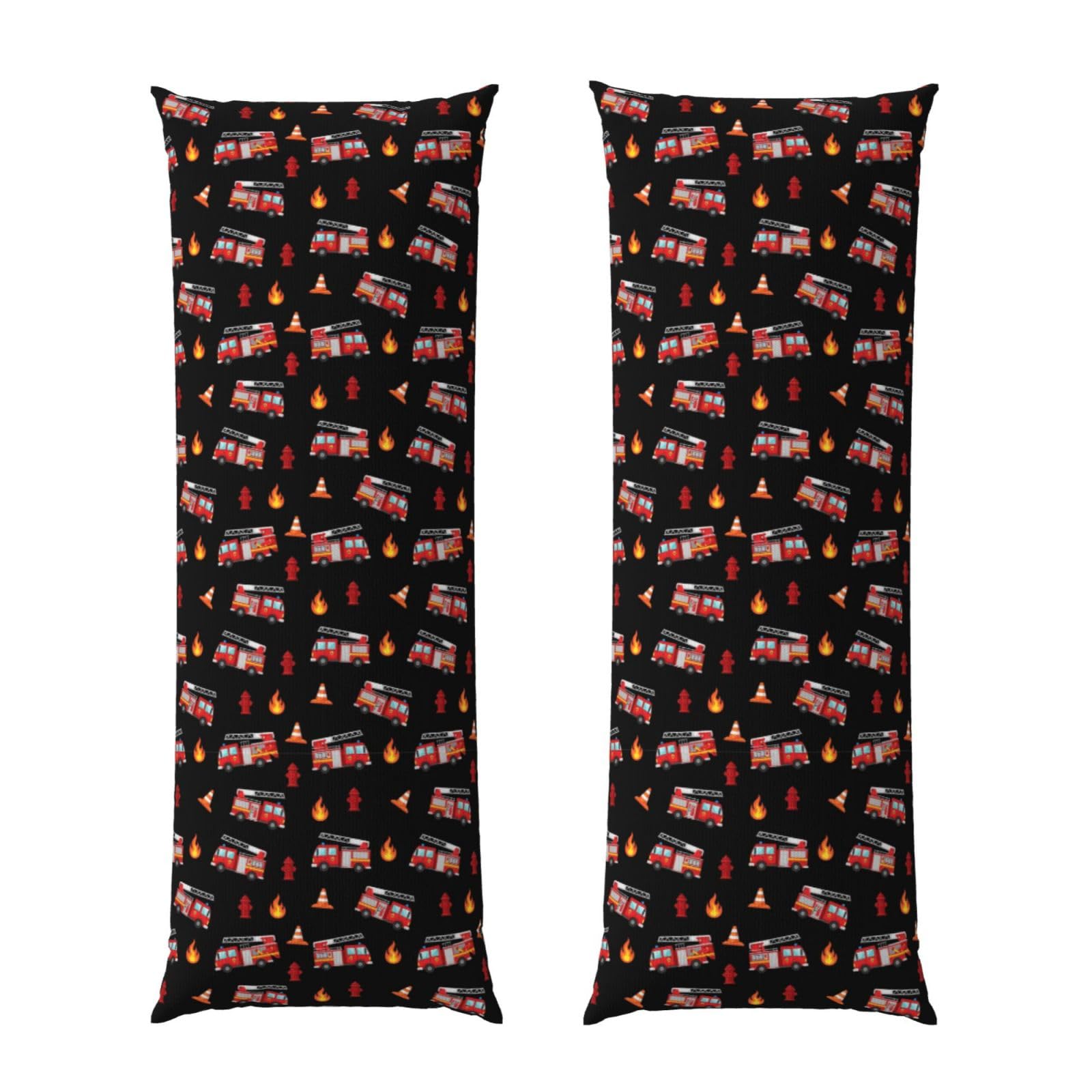 Long Body Pillow Cover 20x54, Red Fire Trucks Black, Plush Velvet Pillowcase with Zipper, Cozyffy Rectangular Case for Bedroom Couch Sofa Sleeping