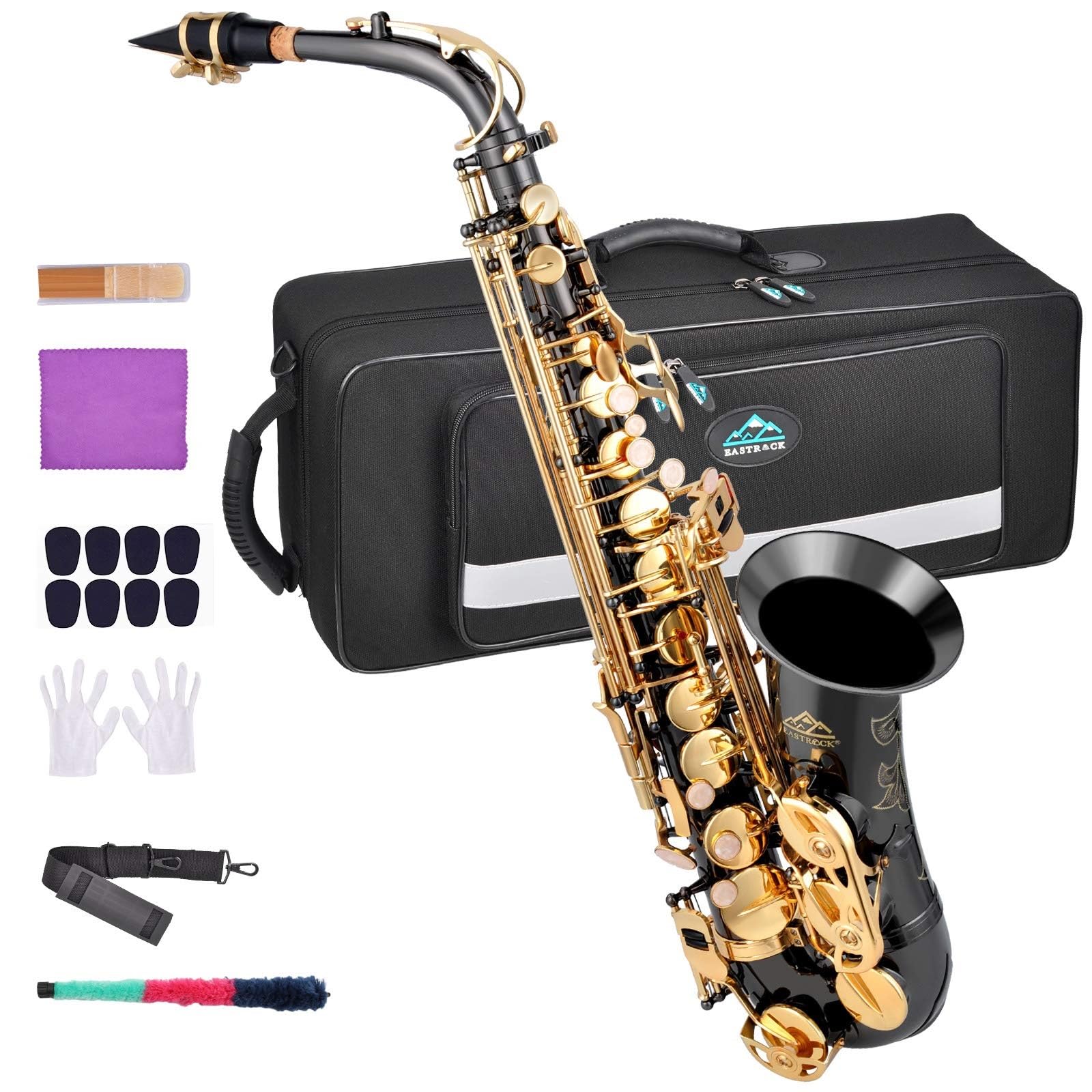 EASTROCK E Flat Alto Saxophone Black Nickel/Gold for Beginners and Students