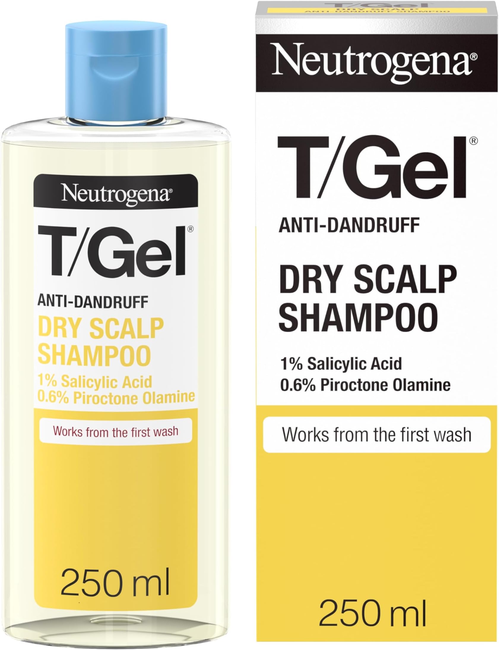 T/Gel Anti Dandruff Shampoo for Dry Hair (1x 250ml), Daily Anti-Dandruff Shampoo with Salicylic Acid to Help Repair Dry Damaged Hair and Fight Dandruff from First Wash