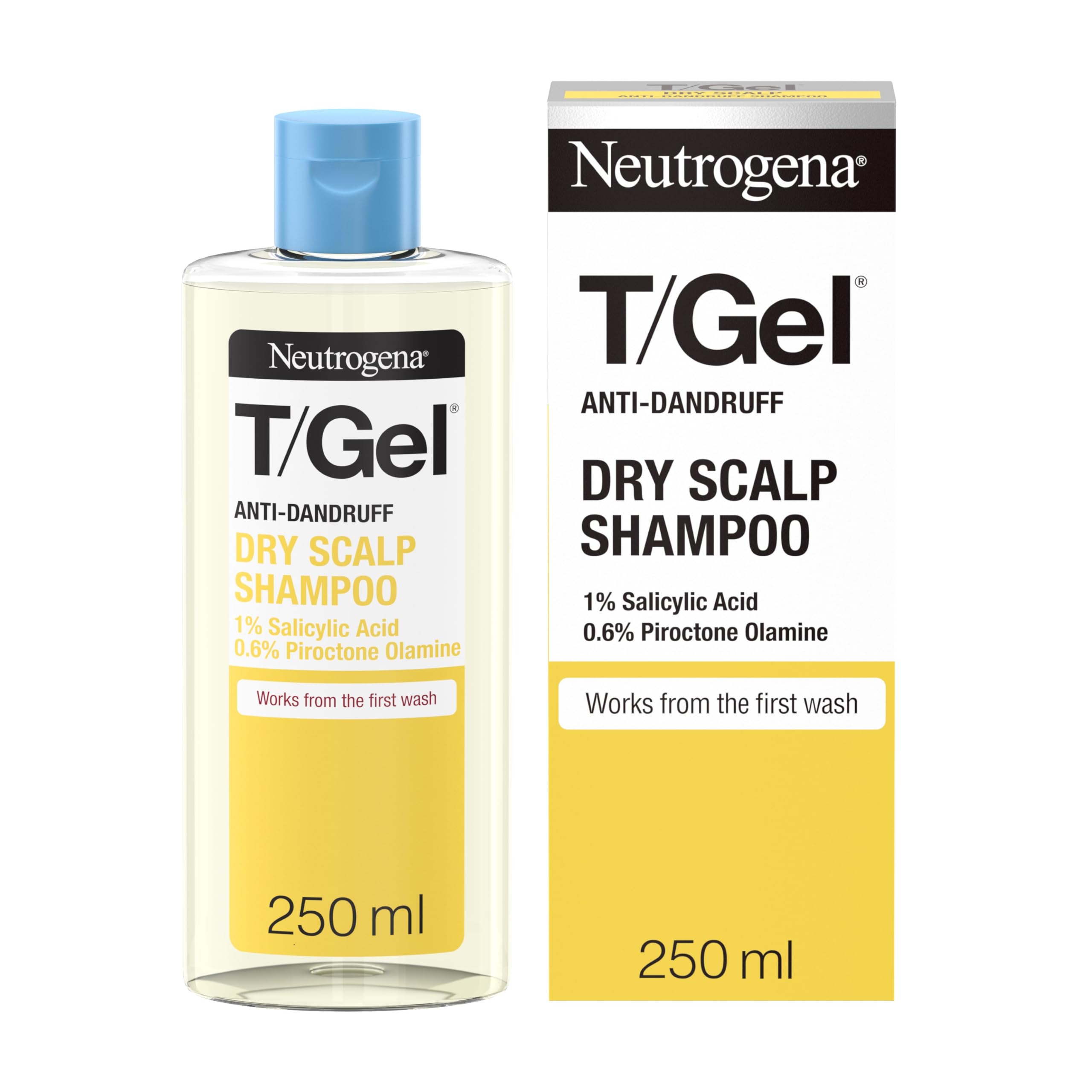 Neutrogena T/Gel Anti Dandruff Shampoo for Dry Hair (1x 250ml), Daily Anti-Dandruff Shampoo with Salicylic Acid to Help Repair Dry Damaged Hair and Fight Dandruff from First Wash