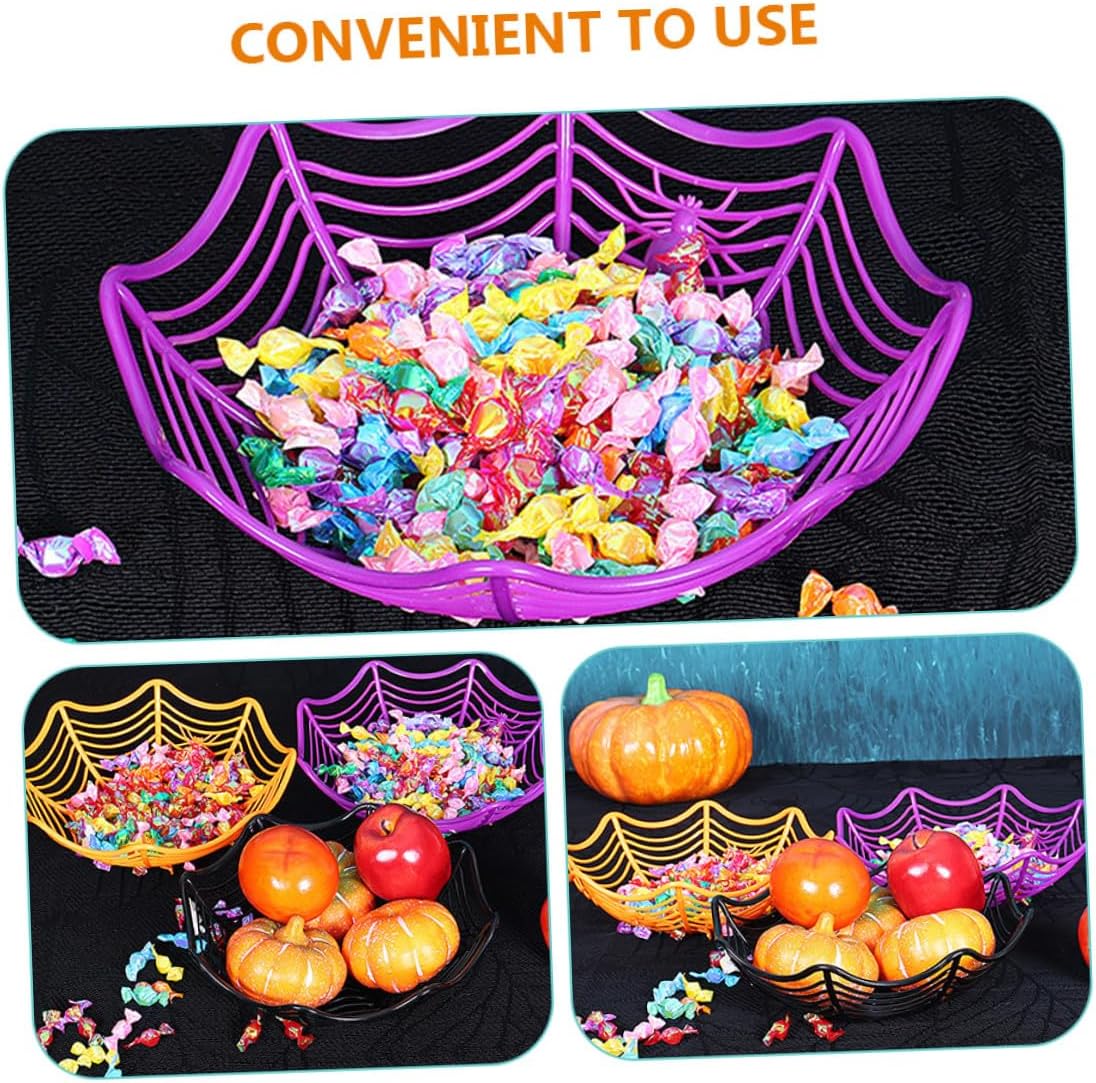 CALLARON Halloween Spider Web Fruit Basket Candy Server, 5pcs Plastic