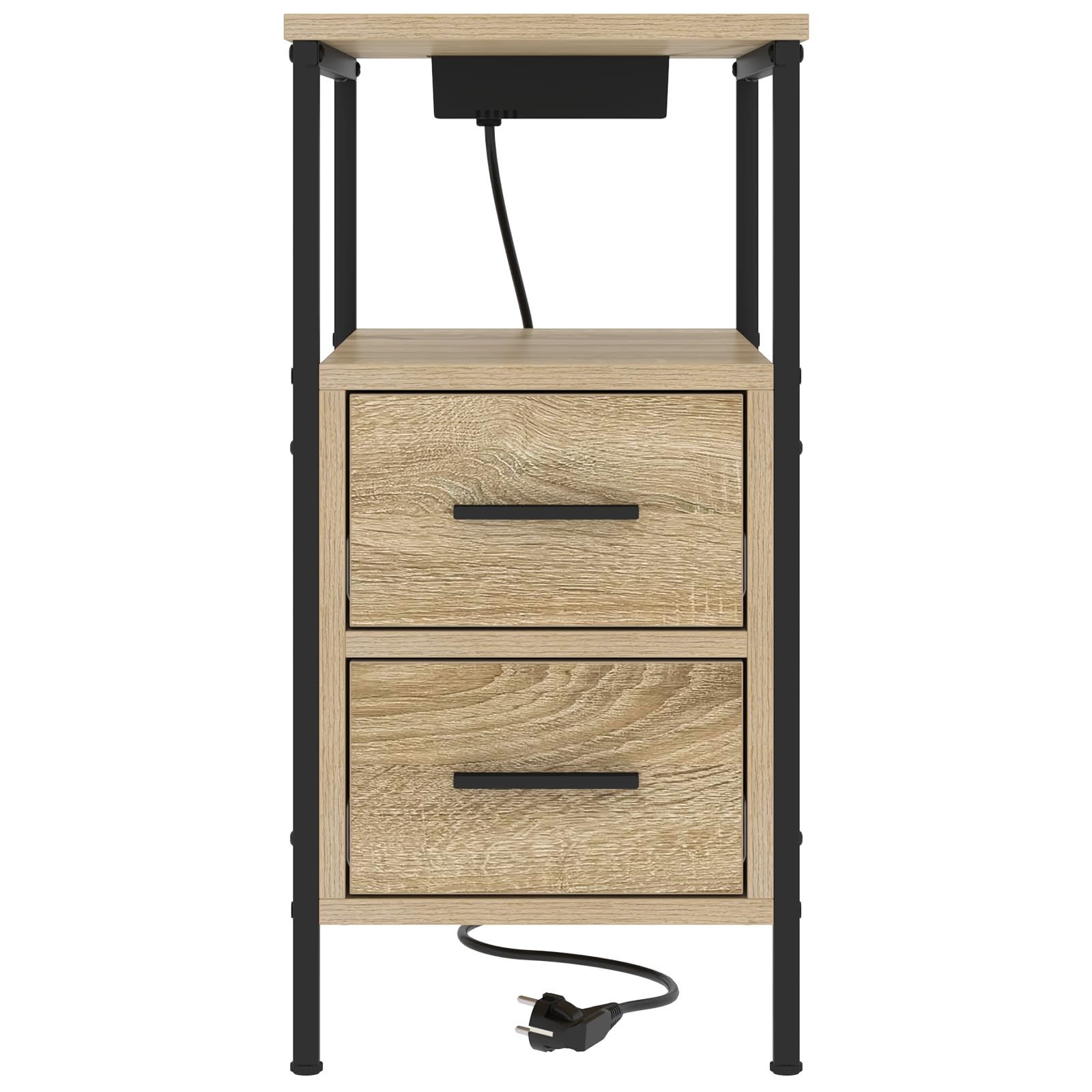Moderner Nachttisch mit Schublade und Ladestation - Stylischer Beistelltisch aus hochwertigem MDF in dunklem Matt-Finish, ideal für Schlafzimmer und Gästezimmer