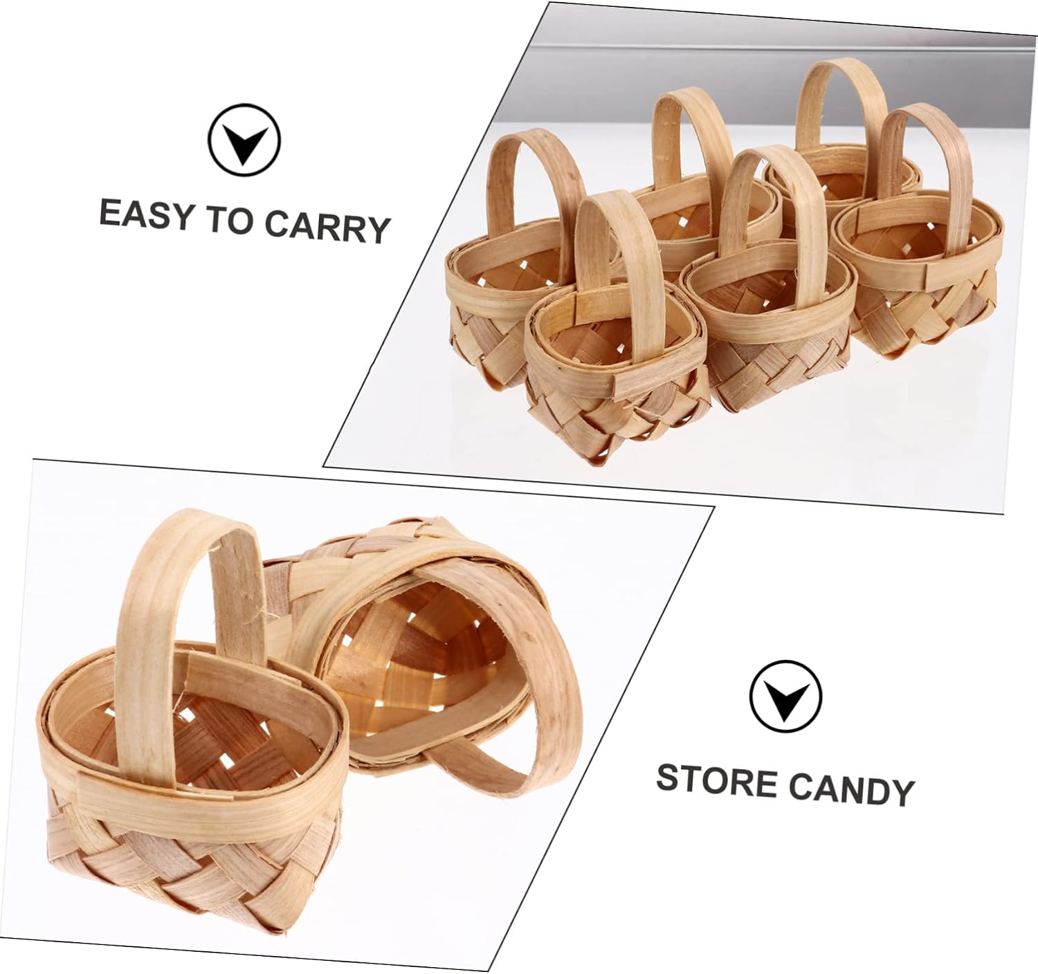 IWOWHERO Portable Candy Basket 6pcs Wood Handheld Gift Basket for Weddings image 4