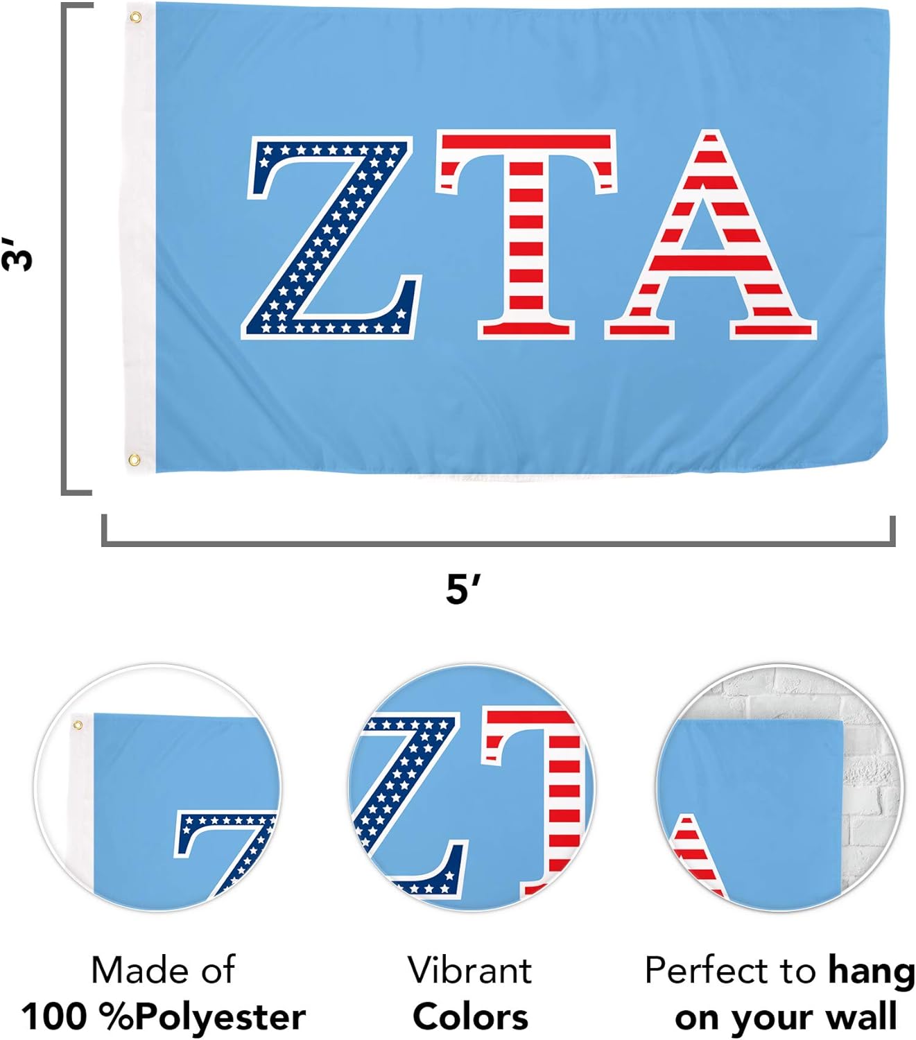 Desert Cactus Zeta Tau Alpha Flag USA Letter Sorority Greek Banner Large 3x5 Feet (USA)