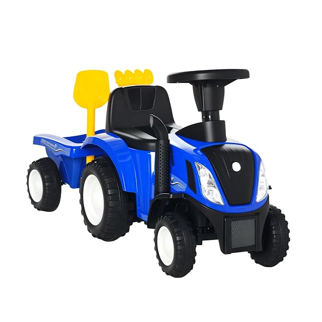 HOMCOM Tractor de Juguete sin Pedales 12-36 Meses Remolque 91x29x44 cm Azul