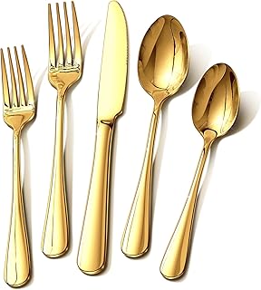 Gold Silverware Set for 8, 40 Piece Food-Grade Stainless Steel Flatware ...