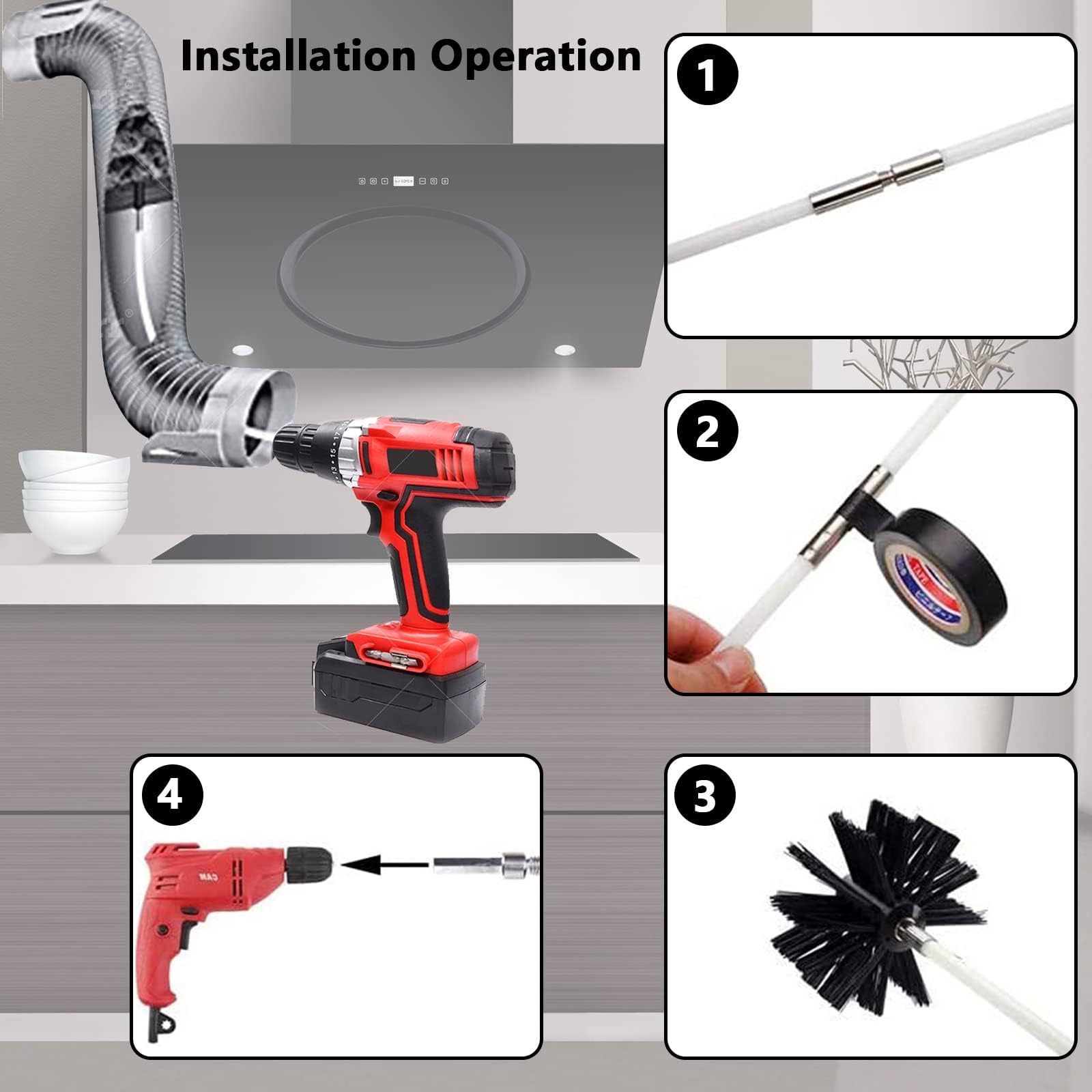 20 ft 2-in-1 Chimney Cleaning Brush Dryer Vent Cleaner Kit Drill