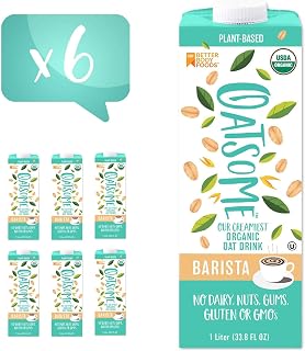 Oatsome Organic Oat Milk Barista Blend - Gluten-Free Dairy-Free Vegan Frother, 6 Pack 33.8oz Creamy Oat Creamer