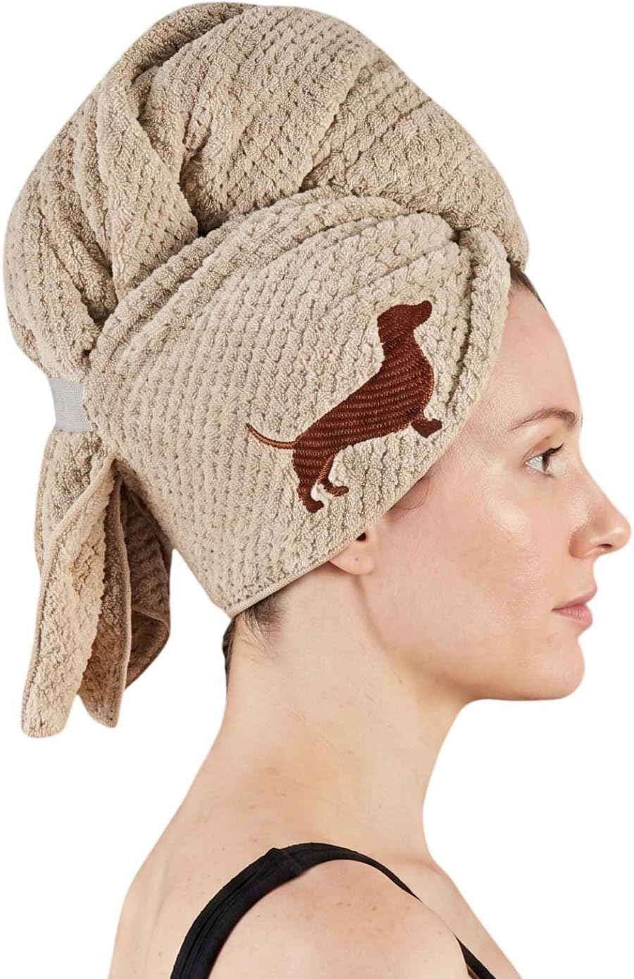 InnoBeta Dachshund Hair Towel for Women, Microfiber Hair Wrap, Brown
