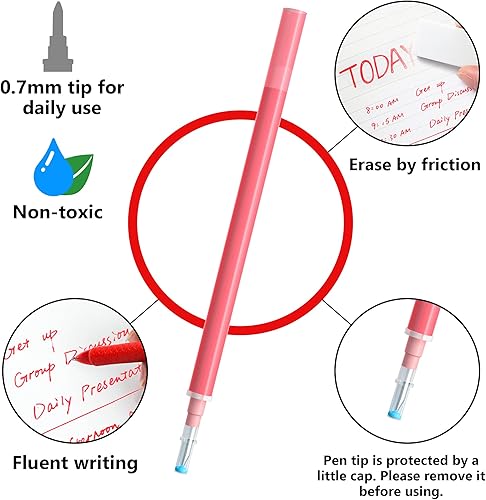Miniatura 3 de Vanstek 12 recargas de bolígrafo de gel borrable rojo, recargas de tinta de gel compatibles con bolígrafos borrables, punta fina de 0.7 mm,
