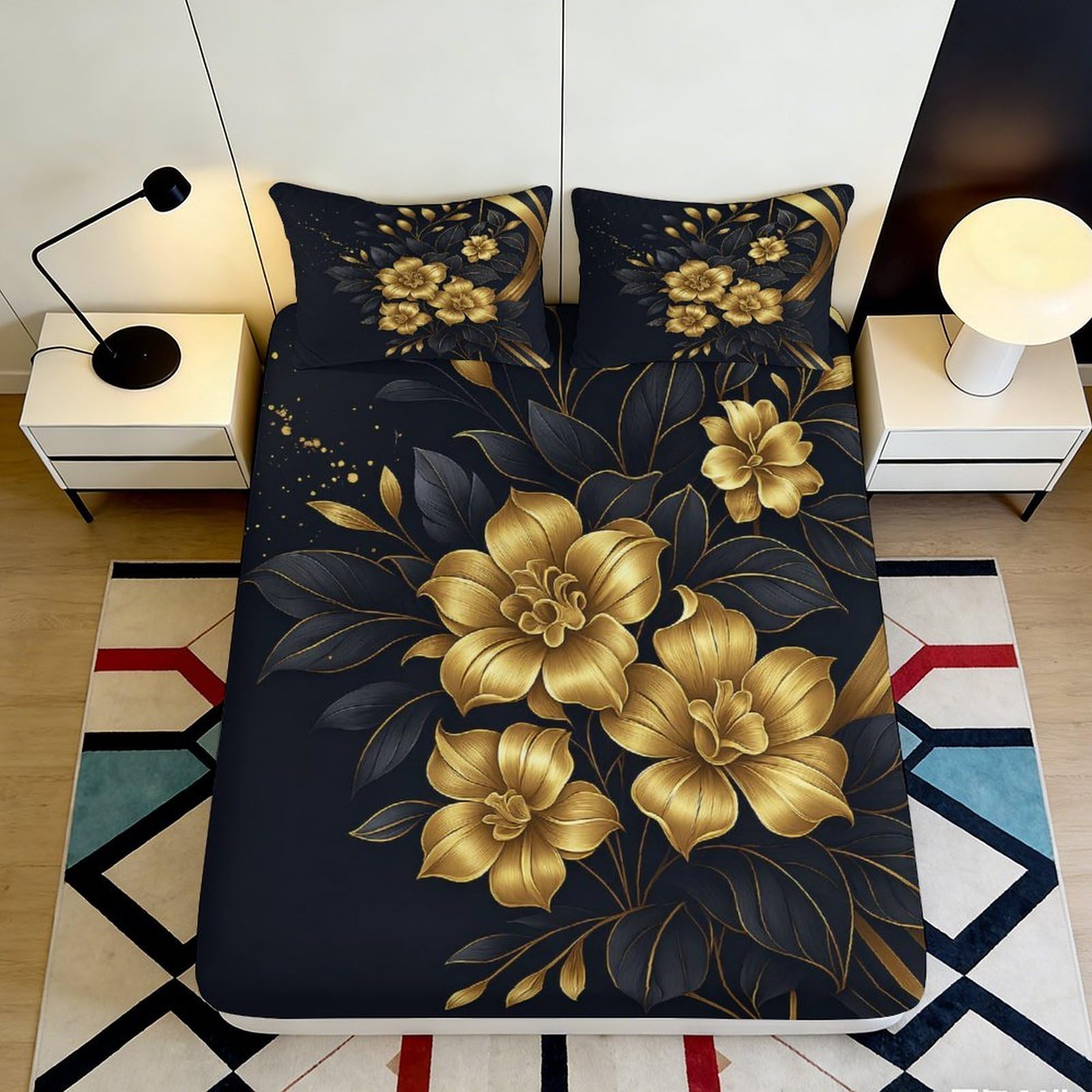 3D Printed Skeleton Pattern Fitted Sheet Microfiber Non-Slip Deep Pocket Bedroom Bedding Skull Mattress Fitted Cover Washable 180x200x25cm