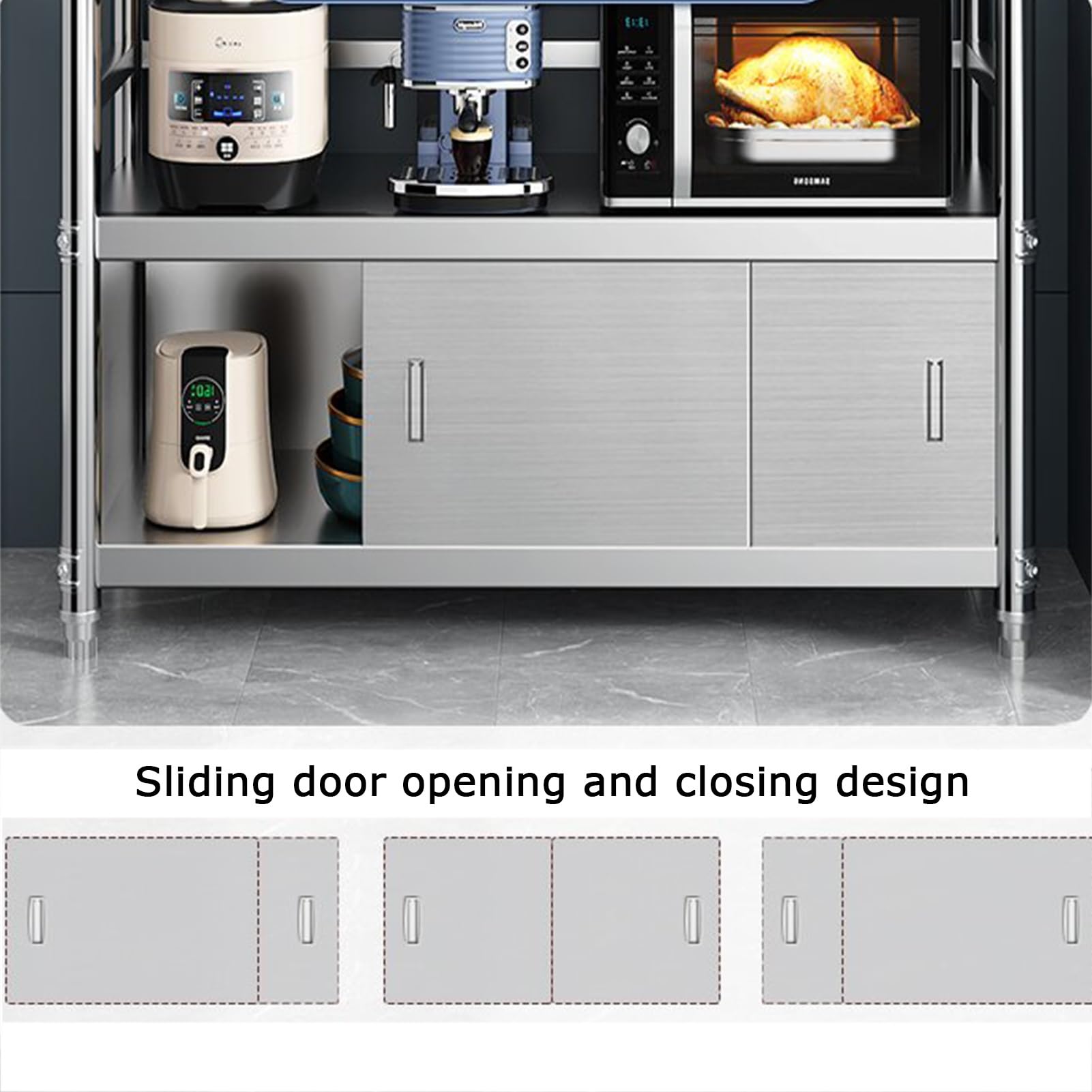 Tavolo resistente in acciaio inox con armadio e scaffalatura, per cucina, ristorante, hotel, garage (60 x 40 x 150 cm)