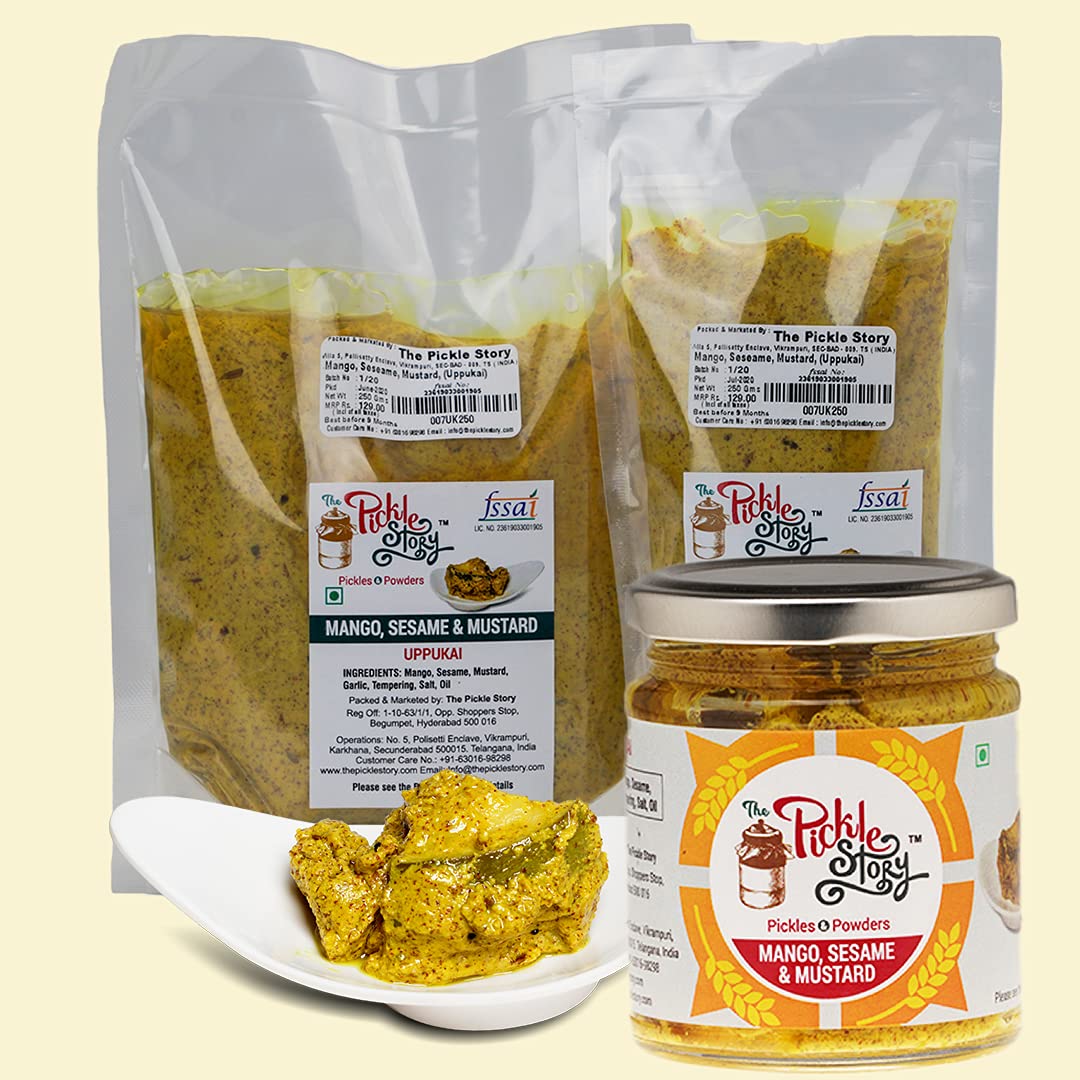 The Pickle Story - an Authentic Homemade Diced Mango Pieces Pickle with Seseame and Mustard Paste (Uppukai) | Aam Ka Achar | Telugu and Andhra Style Pickle | Tangy, Spicy, Sour, and Salty 200gm