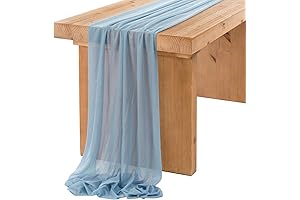 14Ft Dusty Blue Sheer Chiffon Like Table Runner with Silver Sparkle