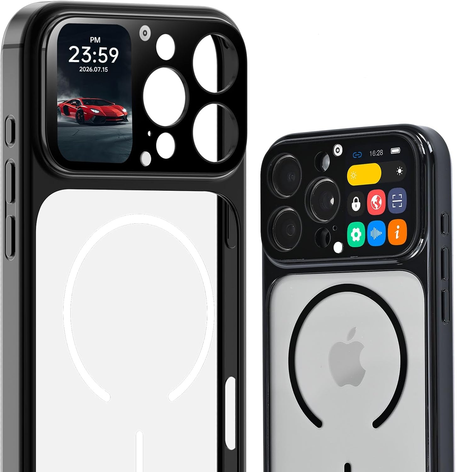 LERBCFM Phone Case for iPhone 16 Pro Max with 1.85 Inch Smart Display, 2026 New Tech Rechargeable and Syncs with Phone Photography, Music, Weather, Clock, Message, Clear Shock Proof Non Slip (Black)