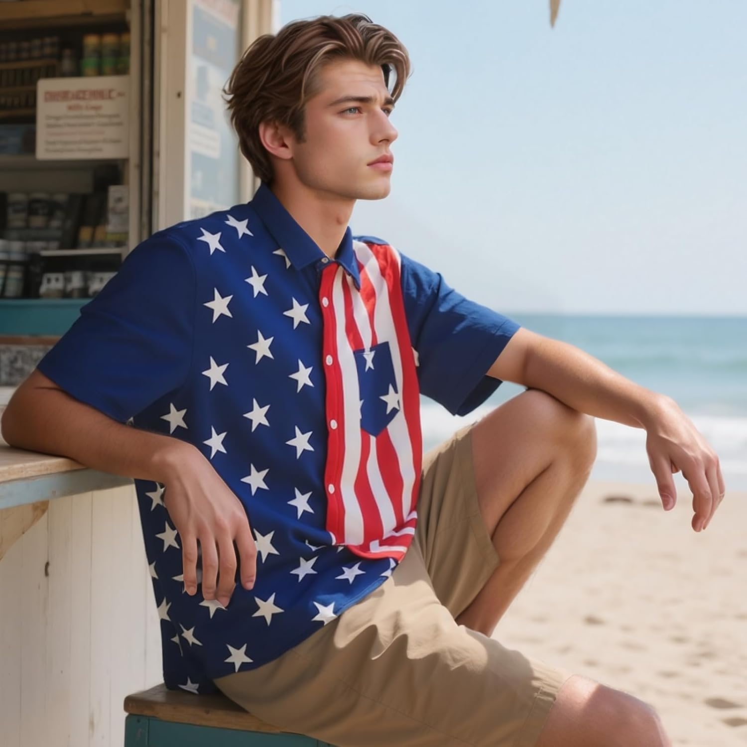 Evankin 4th of July Hawaiian Shirts for Men American Flag Patriotic Button Down Beach Shirts USA Short Sleeve Tops - Image 5