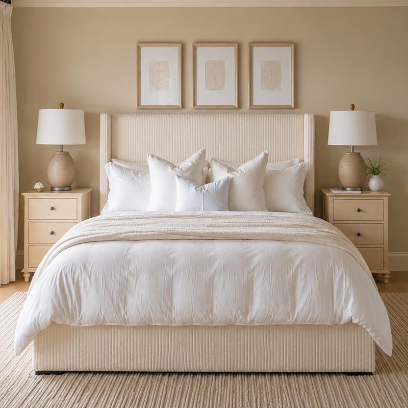 Brafab Lift Up Storage Queen Bed Frame, Corduroy Upholstered Platform Bed, Hidden Under-Bed Storage and Wingback Headboard image 6