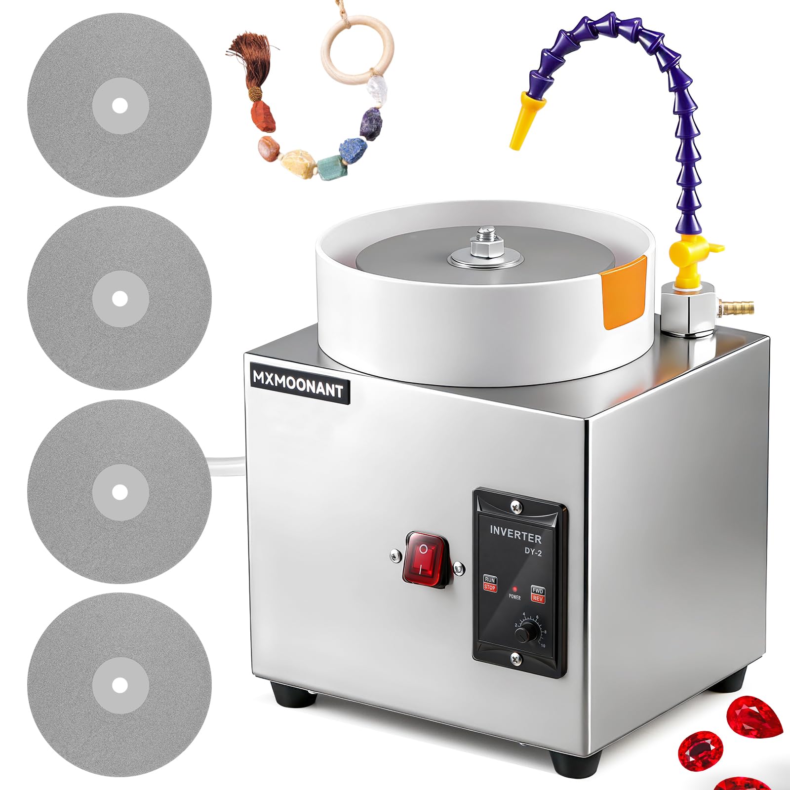 Mxmoonant 6-Zoll-Flachschleifmaschine 2980 U/min mit 5 Schleifscheiben, einstellbare Richtung und Geschwindigkeit, ideal für Edelsteine