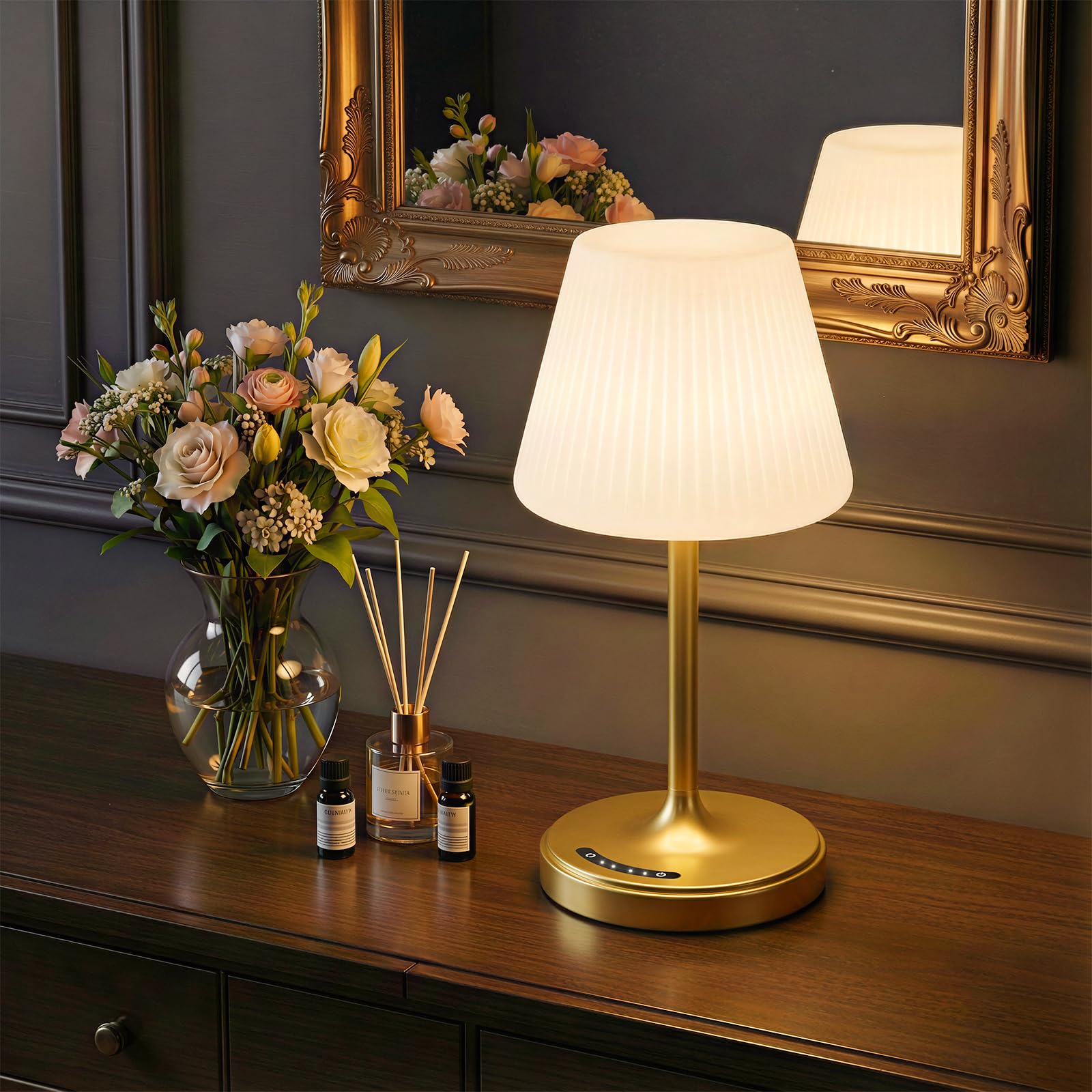Waterproof Shower Lamp, 4000mAh Cordless Table Lamp, 3-Color Dimmable -Gold — image 1