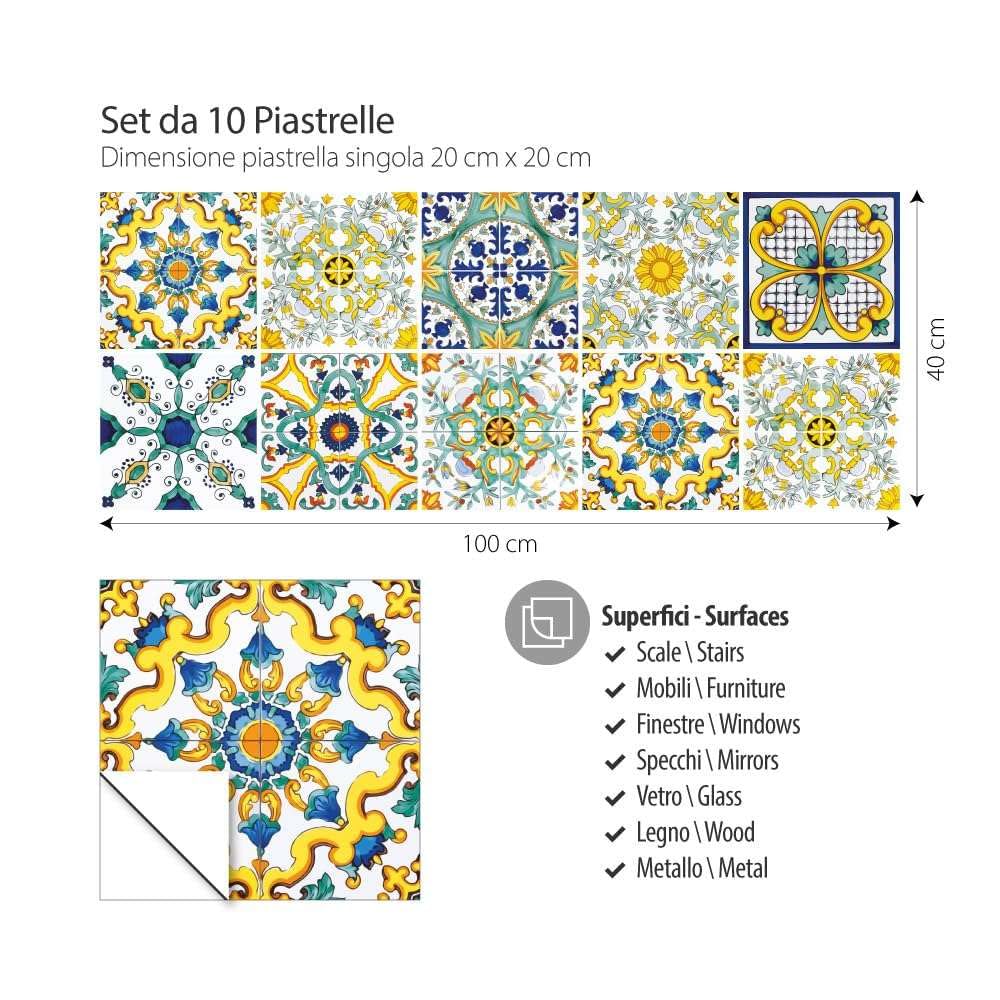 RE-COVERTILES - Adesivi per Piastrelle Bagno e Cucina 10 Pz 20x20 cm - PS00078 Decorazione murale in PVC Impermeabile mattonelle Mosaico Stile cementine Azulejos